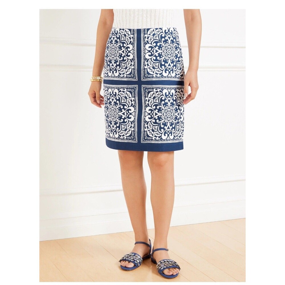 Talbots Women’s Canvas Blue Medallion Lined A Line Skirt Sz 16 New NWT $89 Msrp